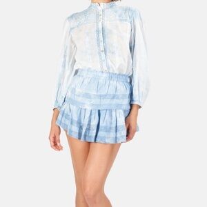 LoveShackFancy Ruffle Mini Skirt in Pacific Indigo Hand Dye